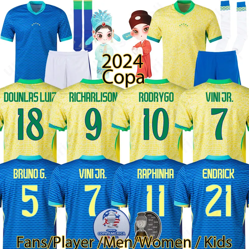 4XL 2024 كوبا البرازيلية كرة القدم قمصان Camiseta de Futbol Brazils كأس العالم 2024 لكرة القدم قميص كرة قدم برازيل maillot de foot Kids Kit Richarlison Rodrygo Jersey