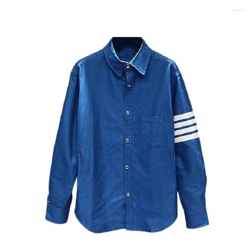 Men's Casual Shirts Fashion Jacket Business Shirt 4-Bar Stripe With Pocket Design Of Lapel Long Sleeve Male Brand Coats