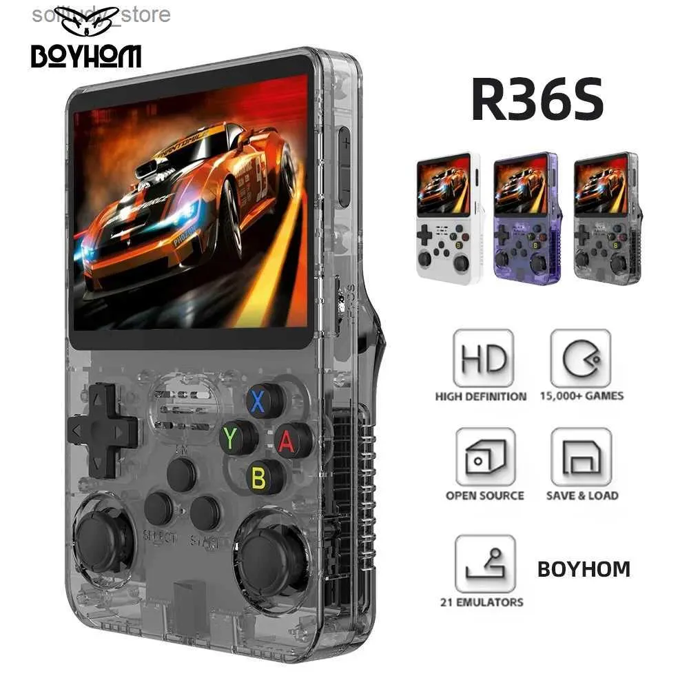 Jogadores de jogos portáteis R36S Retro Handheld Video Game Console Sistema Linux 3,5 polegadas I Screen R35S Pro Portátil Pocket Video Player 64GB Jogo Q240327