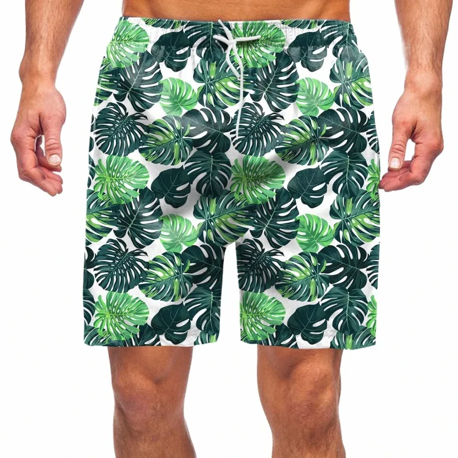 boho Vintage Leaves Print Board Shorts For Men Classic Drawstring Elastic Waist Swimming Trunks Beach Vacati Leisure Swimwear r60d#