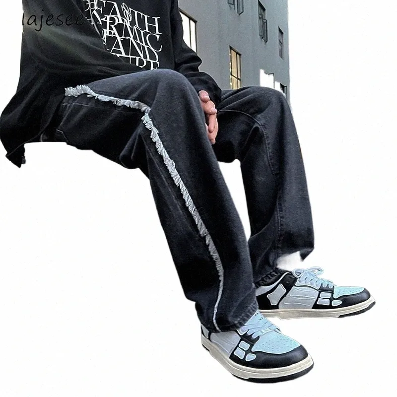джинсы Мужчины Американский Стильный Крутой Красивый Уличная одежда Wed универсальные брюки Youngster Dynamic Straight Baggy Популярные Ins Daily R1gU #