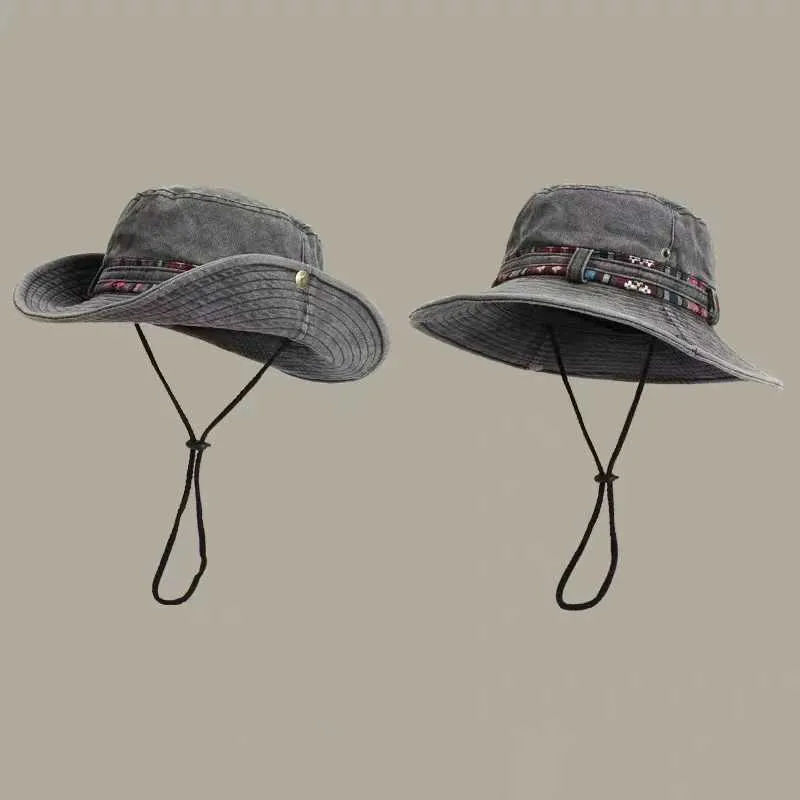 Chapeaux de pêcheur en pur coton pour femmes chapeaux de soleil en plein air chapeaux de soleil d'alpinisme chapeaux de soleil de randonnée de loisirs chapeaux de poisson lavés à l'eauC24326