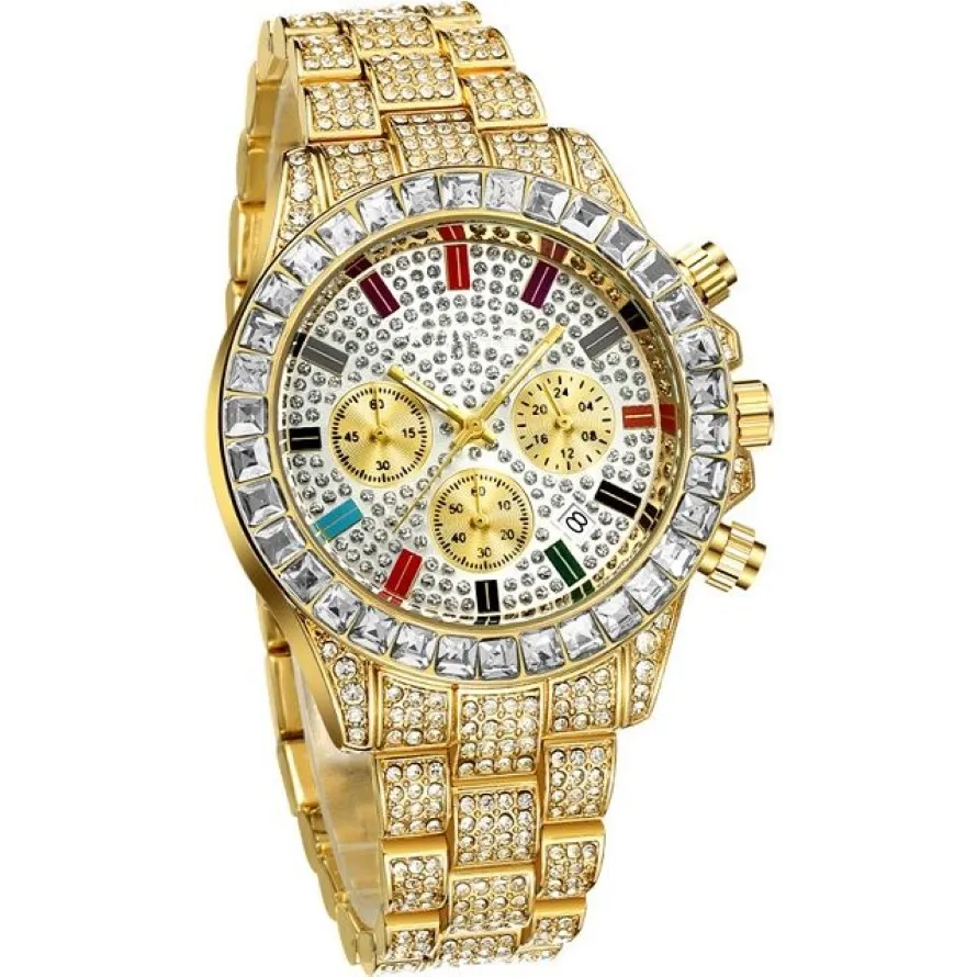 Nuovi orologi di design di lusso con batteria al quarzo con data di calendario e diamanti colorati per uomo donna multifunzionale277q