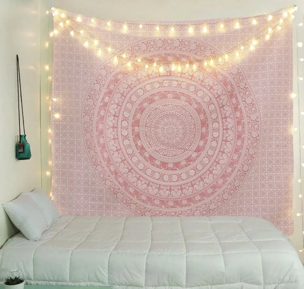 Pink Mandala Pattern Bohemia Tapestry Wall Hanging Home Decor Room Bedspread 240318