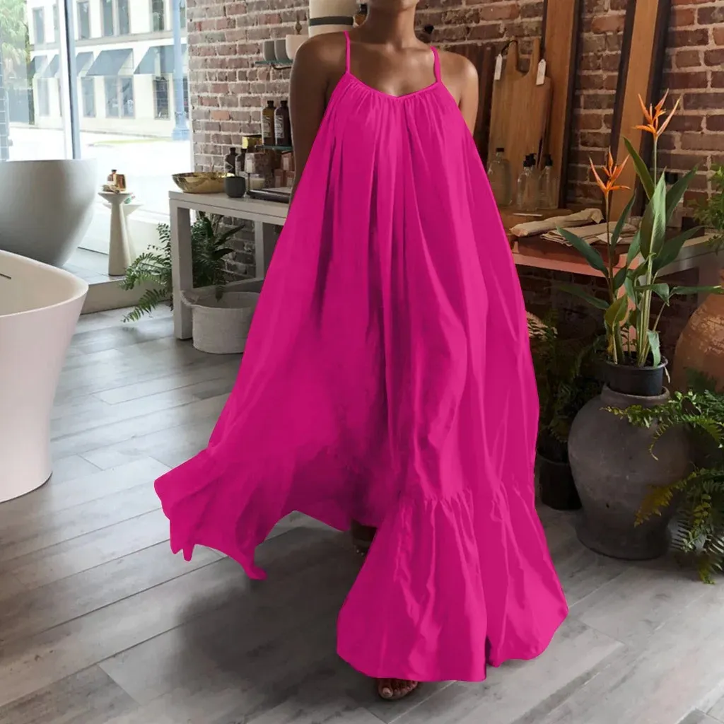 Kvinnor Camisole överdimensionerade maxi klänningar sommar avslappnad spaghetti rem lös rygglös stor svängklänning fast golvlängd mantel 240309