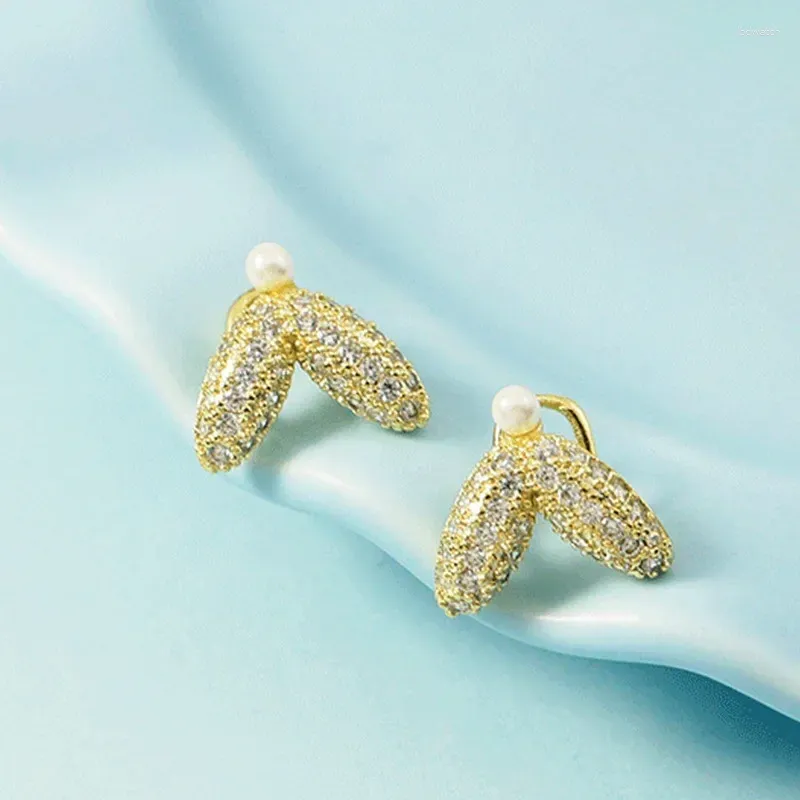 Hoop Earrings Shiny Rhinestone Fish Tail Cuff Imitation Pearl Aesthetic Fishtail Clip Earring Korean Earcilp Jewelry Accessories