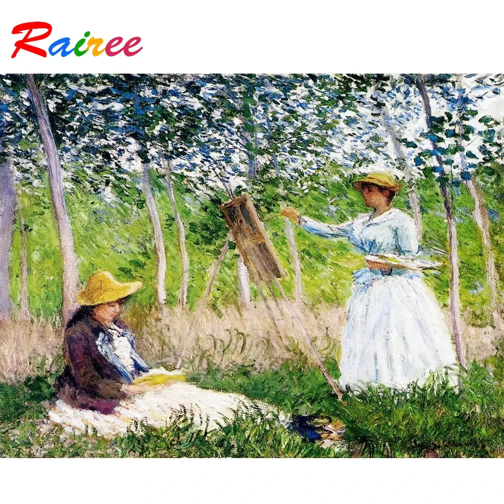 Stitch Monet Famous Painting "Blanche Oshod in the Giverny Woods" 5d diy diamant peinture de diamant broderie en ruine peinture en mosaïque