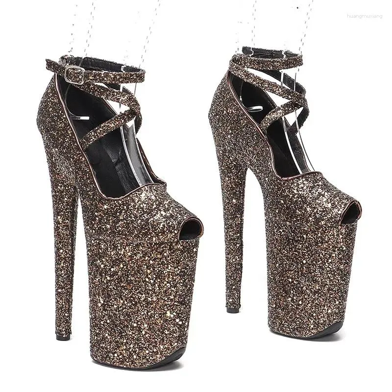 Sapatos de dança modelo mostra moda feminina 23cm/9 polegadas glitter plataforma superior sexy sandálias de salto alto pólo 040