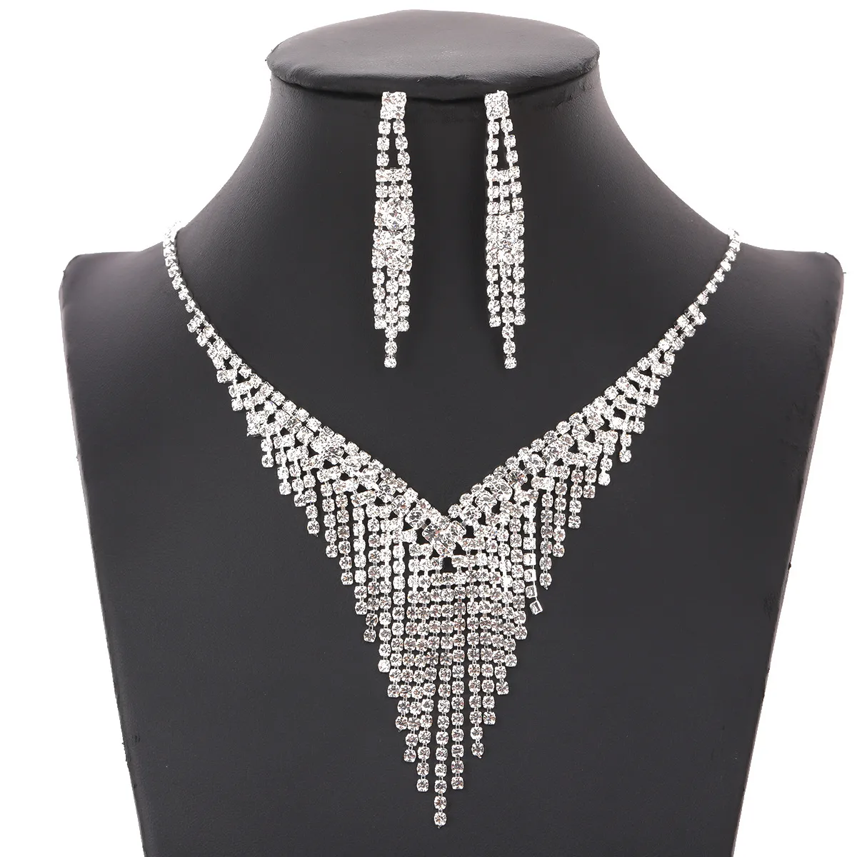 Ensemble de bijoux à la mode coréenne pour femmes, avec diamants de haute qualité et colliers plaqués argent, boucles d'oreilles, vente en gros