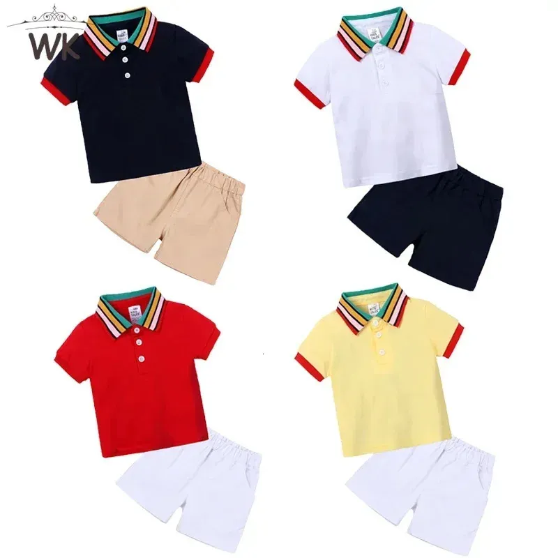 Criança crianças meninos verão lazer conjunto 2 peças camisa polo calças curtas roupas de algodão crianças pequenas férias playwear roupas conjuntos 240326