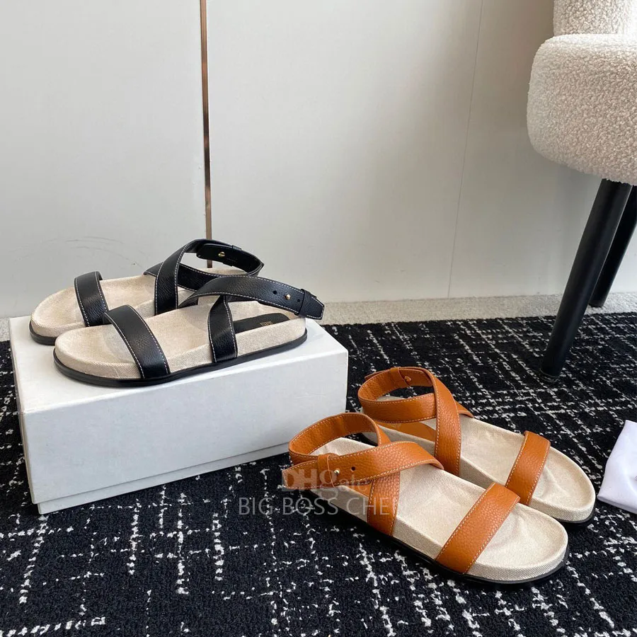 Najwyższej jakości minimalizm Tota płaska skóra sandałowa Slajdy z paskiem płaskie buty plażowe luksusowe sandały sandały wakacyjne buty do chodzenia