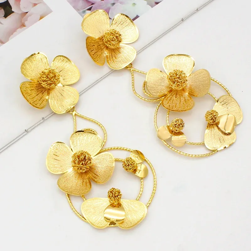 Exaggerated Drop Earrings African Gold Plated Copper Large Size Flower Dangle Eardrop Jewelry Accessories Anniversary Party Gift 240311