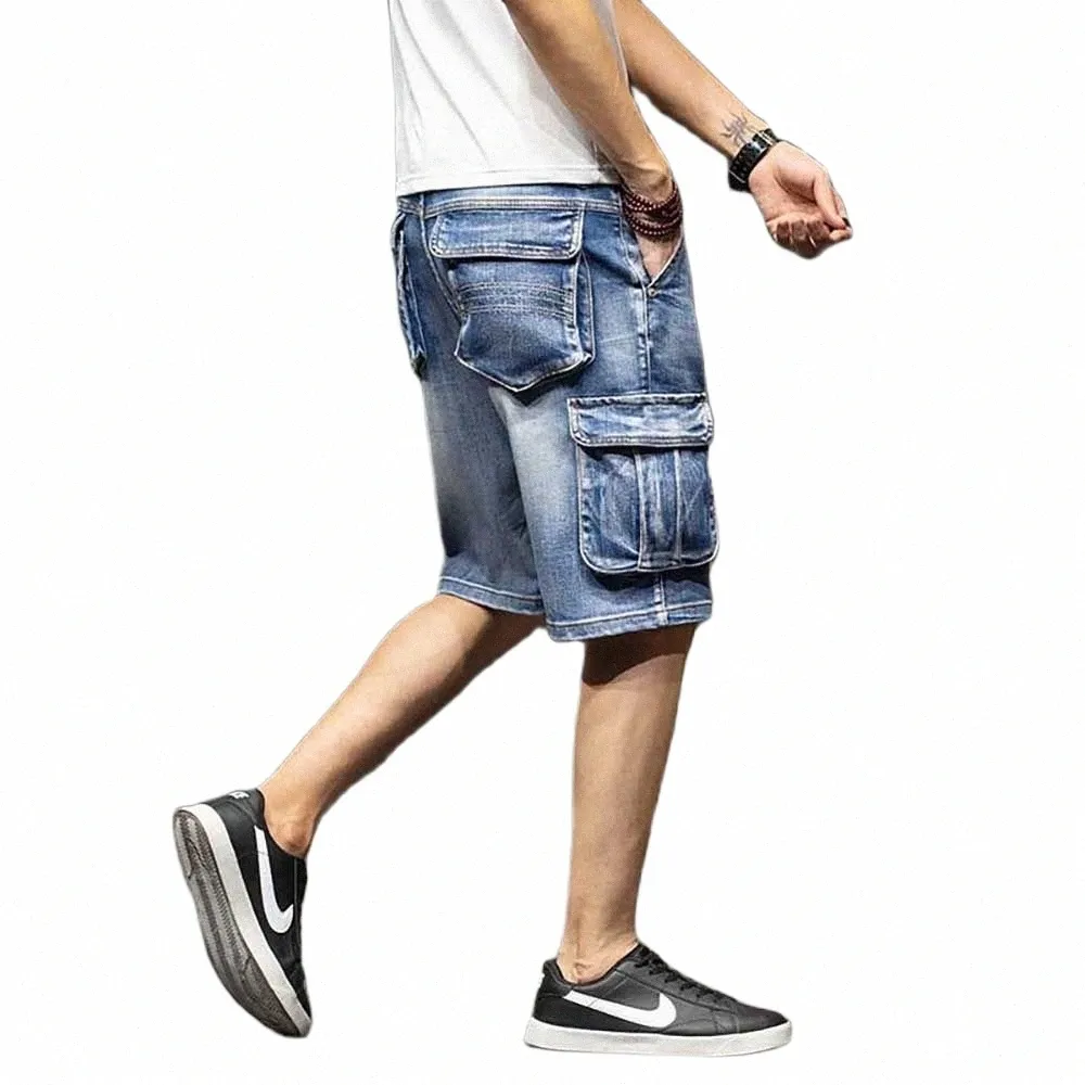 Été Fi Cargo Shorts Hommes Casual Boardshorts Grandes poches Streetwear Denim Plus Size Jeans Vêtements courts w4QO #