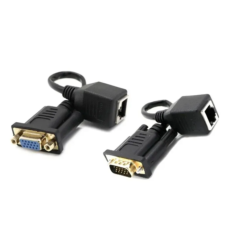 RJ45 till VGA Extender Man till LAN CAT5 CAT6 RJ45 Network Ethernet Cable Female Adapter Computer Extra Switch Converter