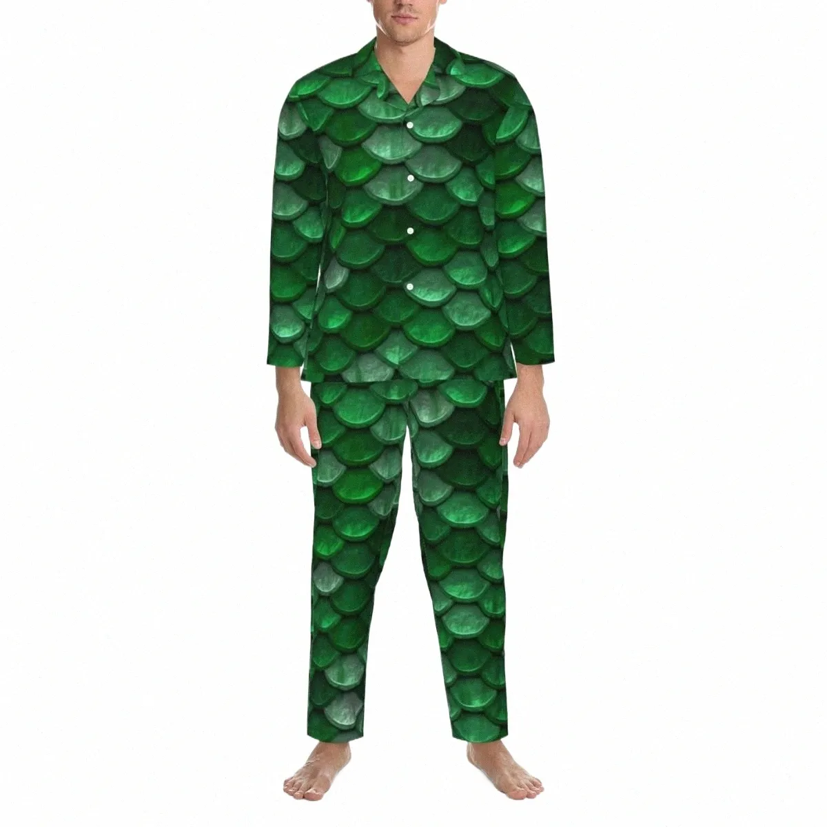 Verde Sirena Scale Pigiama Set Metallico Colorato Carino Sleepwear Uomo Manica Lg Casual Camera da letto 2 Pezzi da notte di grandi dimensioni Y0iO #