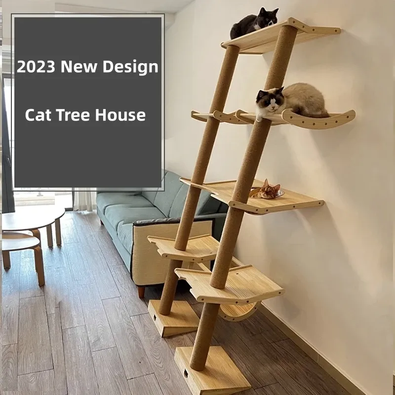 Tiragraffi Casa sull'albero per gatti multilivello Torre per gatti in legno Condominio con tiragraffi per gatti Letti per gatti Forniture per animali domestici Struttura da arrampicata per gatti