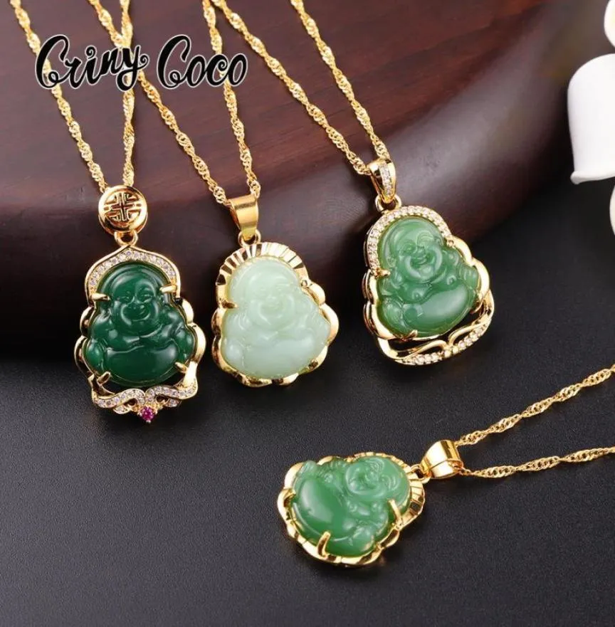 Jade Buddha Pendant Gold Jewelry 24k Original Pink Amulet Chinese Style Maitreya Necklace For Women6829629