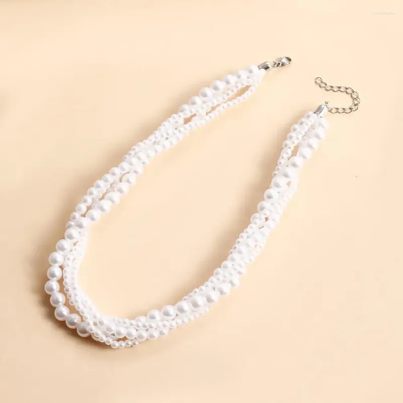 Chains Trendy Beaded Necklace Elegant Layered Faux Pearls For Women Retro Imitation Pearl Strand Costume Jewelry Gift Stylish