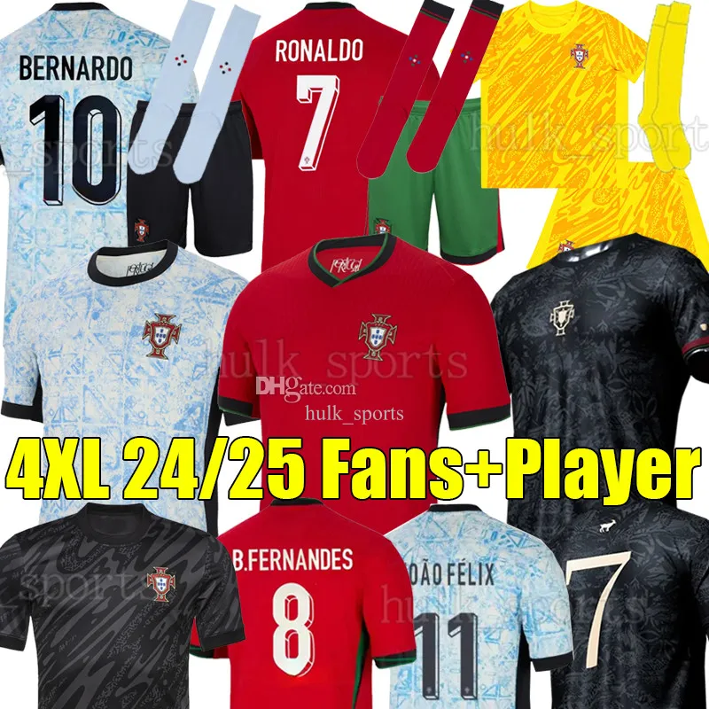 4XL 24/25 PortugalS B.FERNANDES voetbalshirts CR7 nationaal team geit speciaal 2024 R O N A L D O BRUNO FERNANDES JOAO FELIX Diogo J. pepe voetbalshirt Heren Kindertenues sok