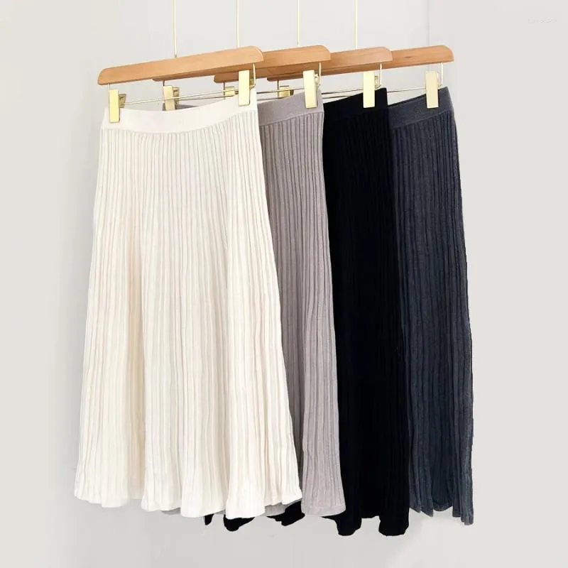 Skirts Naizaiga 2024 Spring Xinao 16pins Thin Worsted Mulberry Silk Long Pleated Skirt A-line Solid Women JNSH159 QWX2