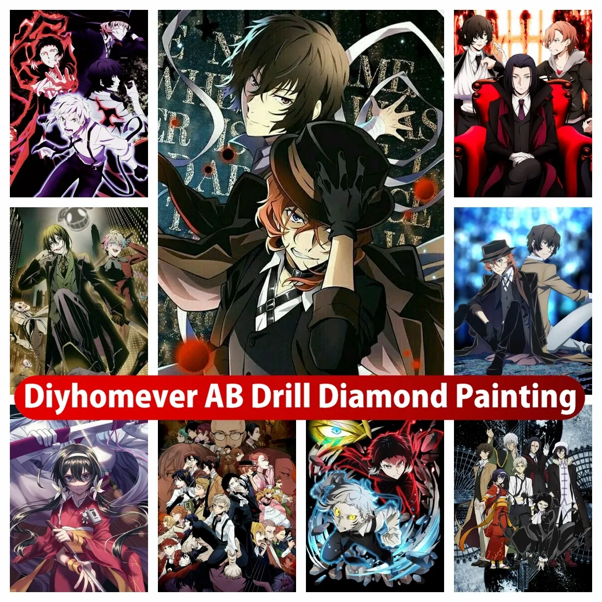 Stitch Bungo Stray Dogs 5D DIY AB Diamant Peinture Mosaïque Japon Anime Point De Croix Strass À La Main Artisanat Broderie Décor À La Maison