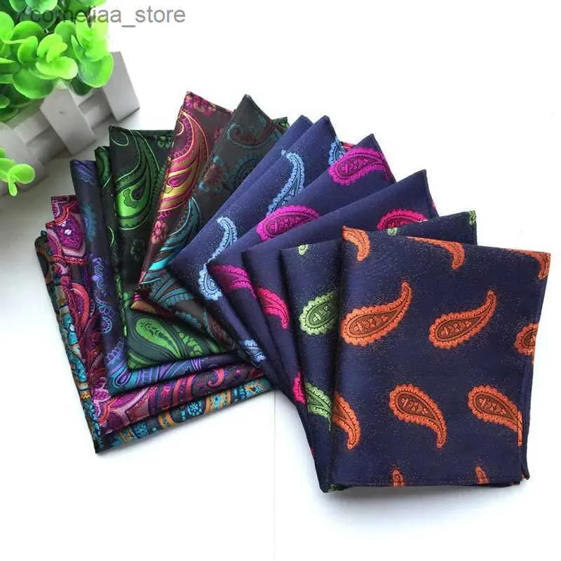 Mouchoirs Bandanas Durag IC Paisley Fleur Ancre Poignée Soie Satin Hommes Hanki Mode IC Fête De Mariage Poche Carré Hanki Y240326