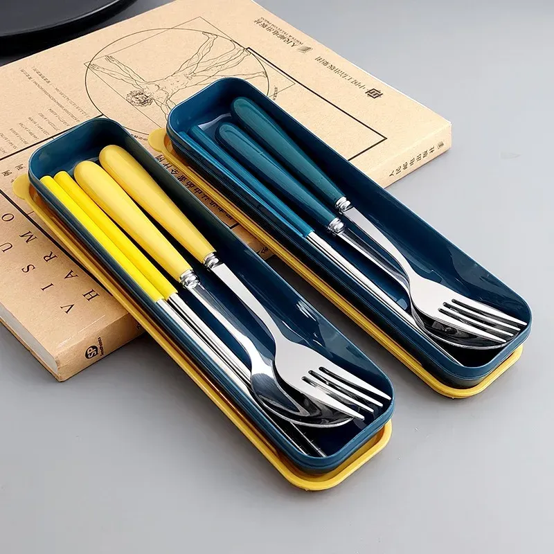 Wheat Straw Tableware Box Spoon Fork Chopsticks Cutlery Dinnerware Children Adult Travel Portable Kitchen Accessories