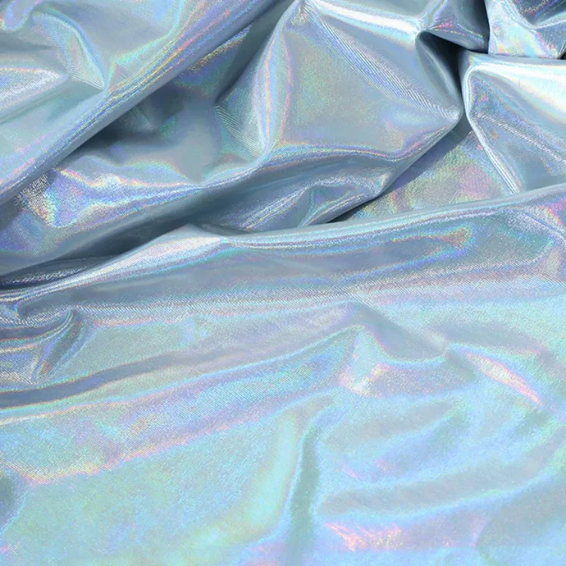 Tecido 3/5/10m tecido de malha spandex brilhante iridescente, folha metálica holográfica para vestido de dança, roupas de fantasia