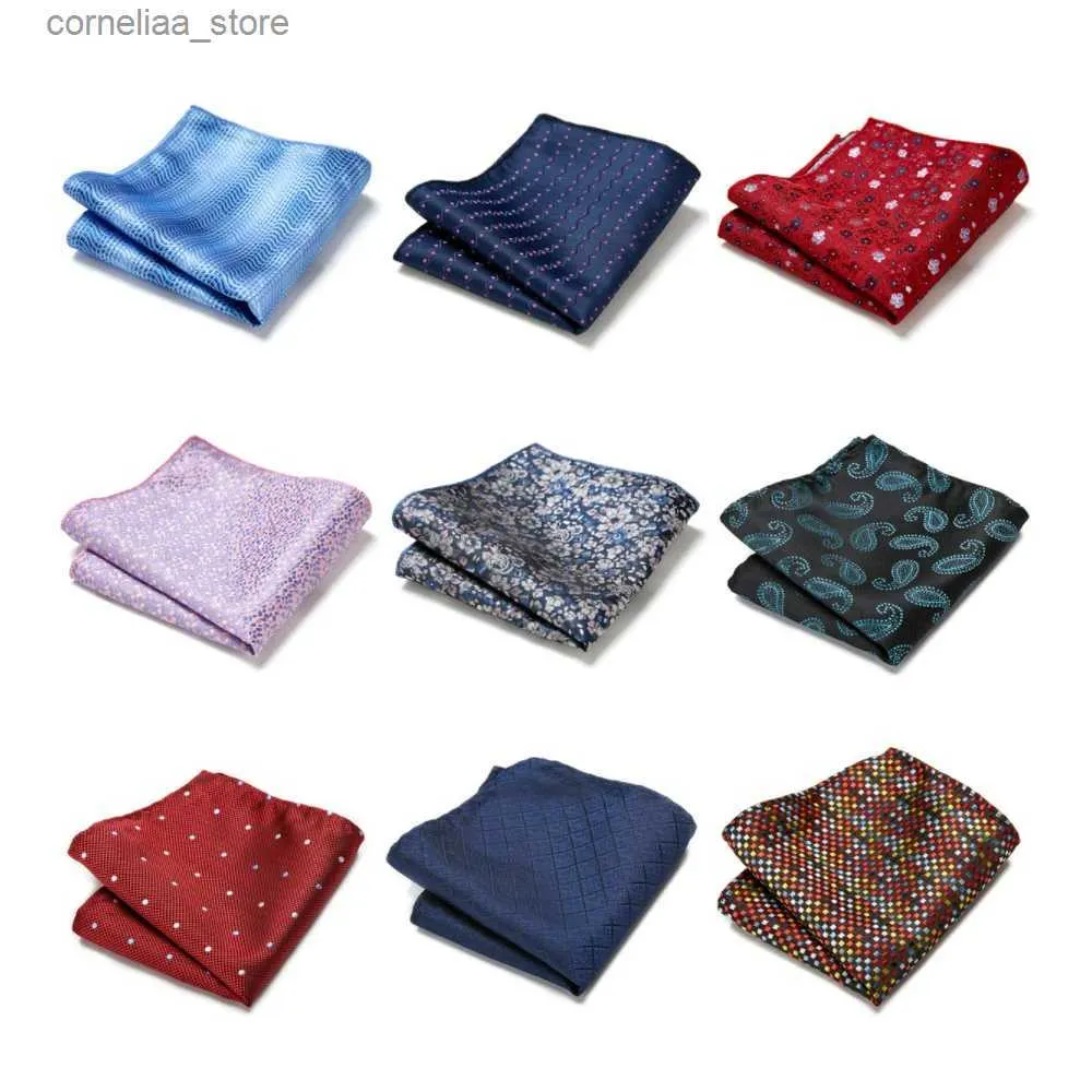 Handkerchiefs Bandanas Durag New 2022 New Design High Quality Silk Hanji Dot Dark Grey Mens Wedding Accessories April Fools Day Handle Pocket Square Y240326