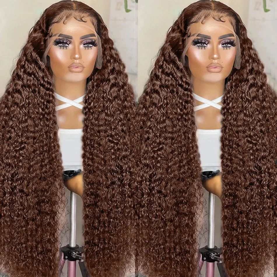 Melodie Chocolate Brown Colored Curly Wigs 13X6 HD Human Hair Lace Frontal Wig Glueless 13x4 Front Deep Wave 36 Inch 250 Density