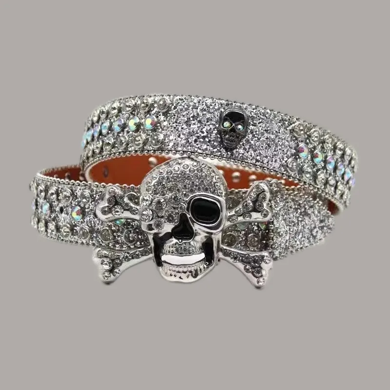 Cintura uomo bb belt alloy buckle skull silver plated abjustable size men designer belt high quality exquisite pu material waistband shiny diamonds hj083 C4