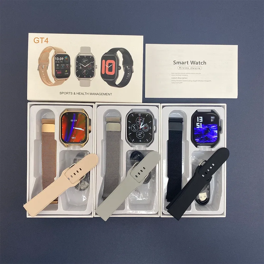 Custodie GT4 Sport Smart Watch Uomo Donna Dual Strap Huaqiangbei Smartbracelet Chiamate Bluetooth Riproduzione musicale Ricarica wireless