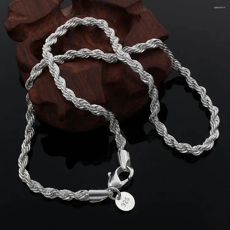 Kedjor 925 Sterling Silver Exquisite Necklace 4mm Chain Twisted Rope and Men Women Christmas Valentine's Day Jewelry Gifts