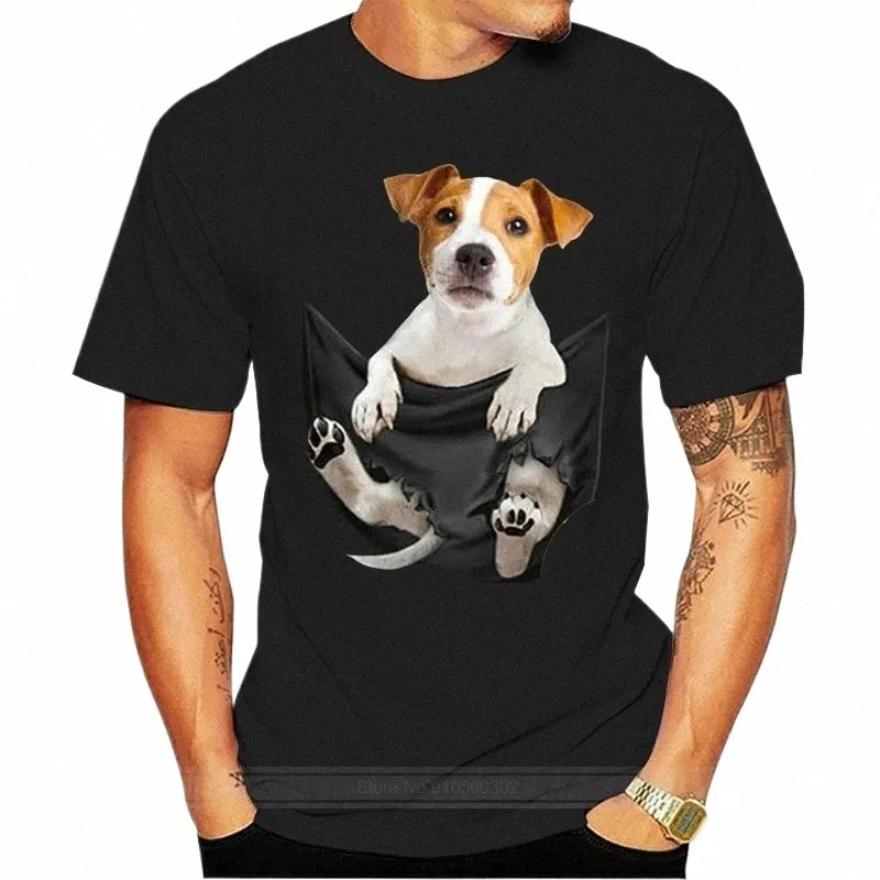 Jack Russell Inside Pocket T-shirt Dog Loverst-Shirt Svartstorlek S-3XL Män kvinnor unisex fi tshirt e0q6#