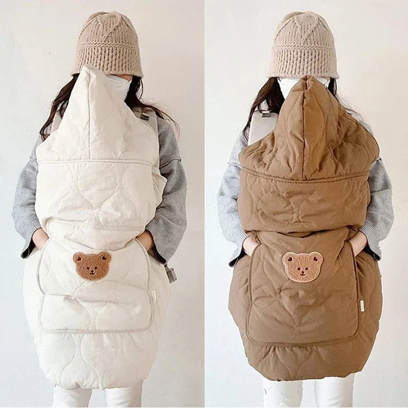 Tecknad björn baby barnvagn filt täcker koreanska förtjockar född swaddle wrap huva kappa kappa windproof spädbarn sovande quilt 240313