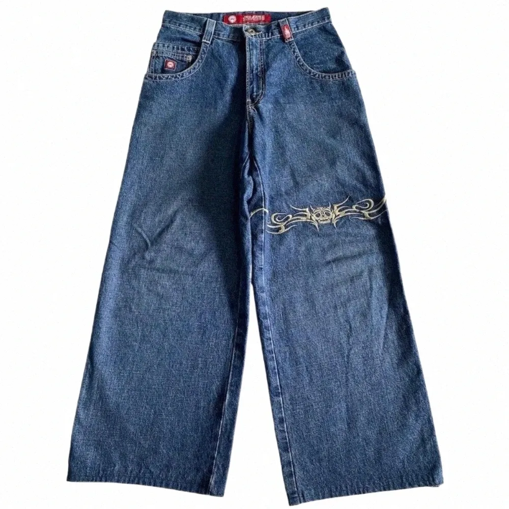 Jnco y2k jeans para homens hip hop gráfico baggy retro azul calças de brim 2023 nova harajuku cintura alta calças largas perna streetwear 55Is #