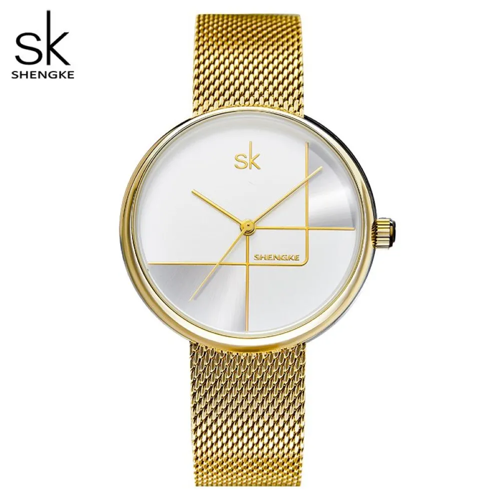 Shengke Gold Watch Women Women Watches Ladies Milan Mesh Steel Feminino Feminino Relógio Feminino Relógio Feminino Montre Femme241W