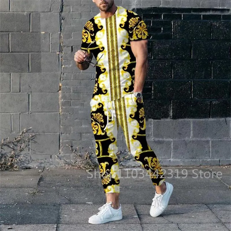 Men s Luxury Vintage Tracksuit Set 3D Printed Summer Short Sleeve T Shirt and Trousers 2 Piece Casual Oversized Outfits
