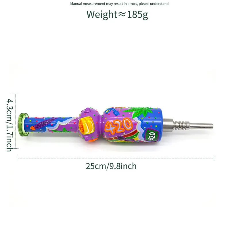 10in,Glass Bong With 420 Theme,Glow In Dark,Borosilicate Glass Water Pipe With One Percolator,Nectar Collector Glass Colorful NC Kit,Smoking Accessaries