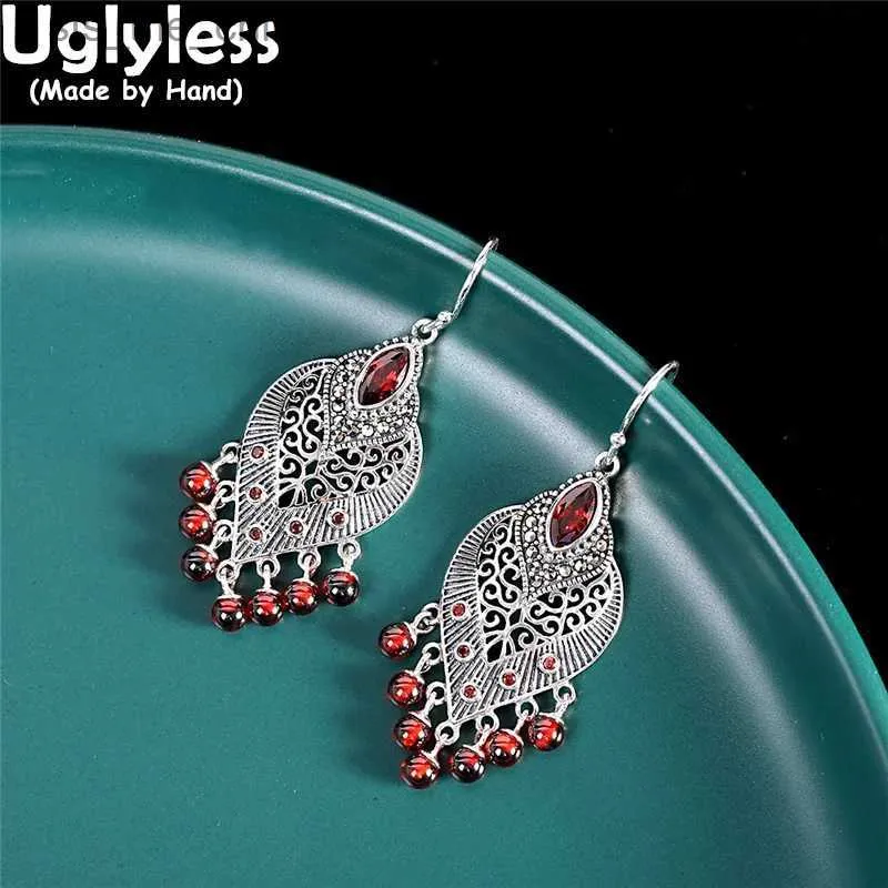 Charm Ugliness Hot Island Style Pomegranate Ball Tassel Earrings Womens Peacock Feather Earrings 925 Silver Blinks Hollow Jewelry RetroC24326