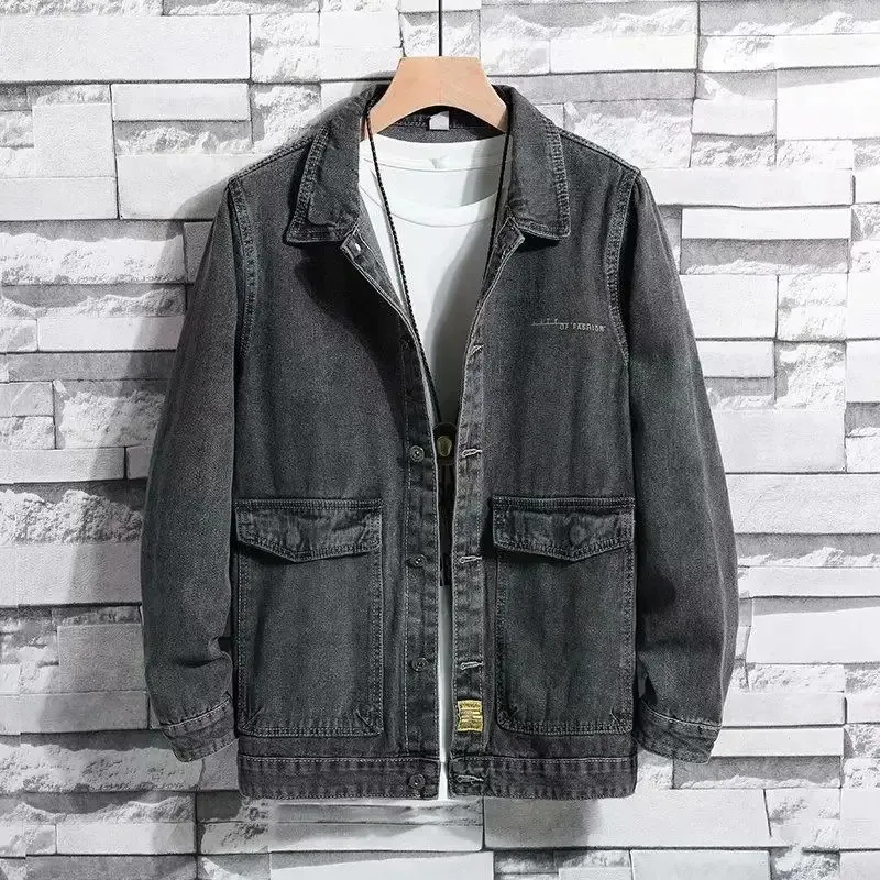 Veste de denim pour hommes automne avec imprimé mâle manteaux de jean bouton de coréen décontracté vêtements d'hiver