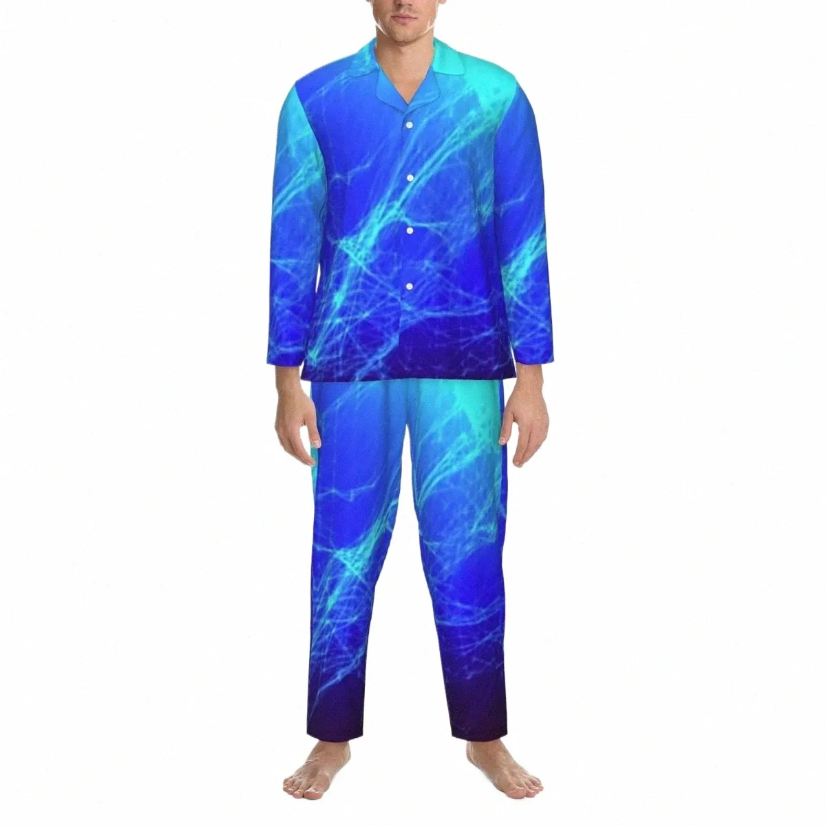 Deux Te Vêtements de nuit Printemps Bleu et Vert Esthétique Pyjamas surdimensionnés Ensemble Homme Lg Manches Doux Chambre Design Accueil Costume q9RF #