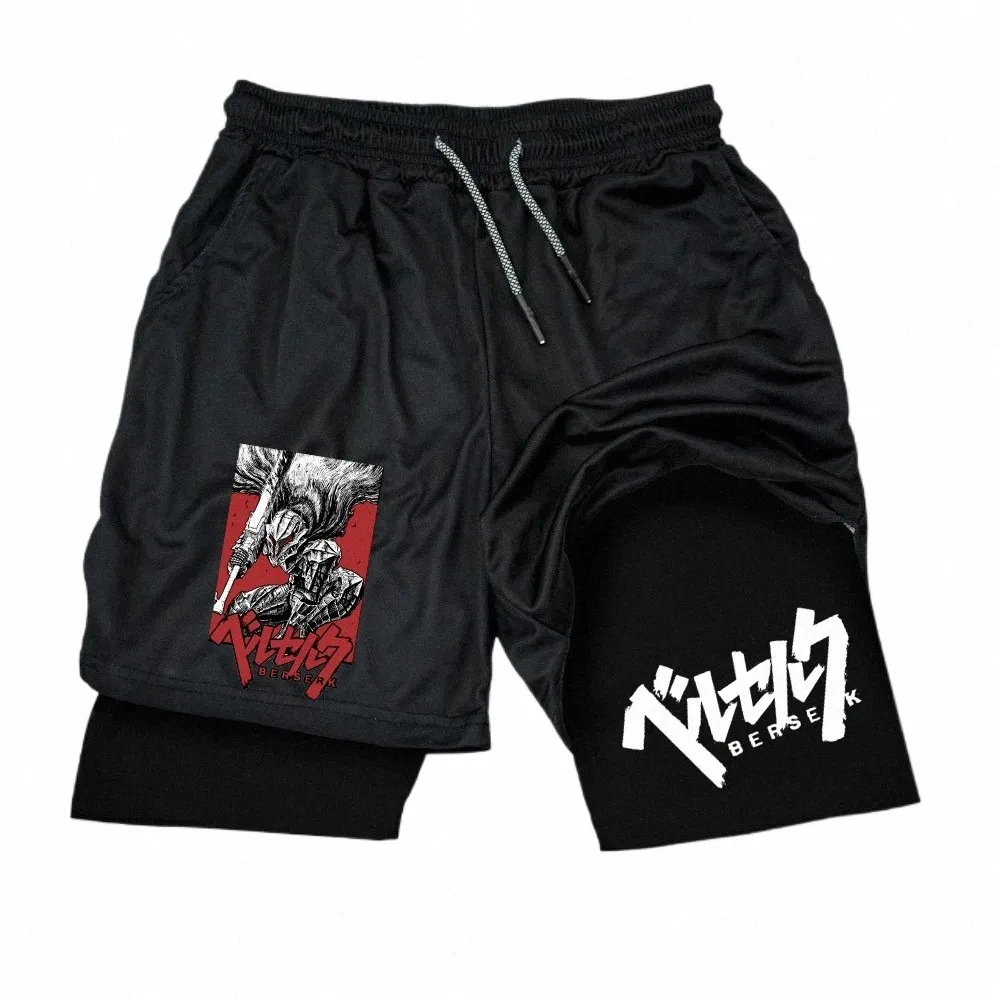 Anime Shorts dla mężczyzny podwójna warstwa 2-w-1 szybkie suszące pots-a absorbent jogging Shorts trening sportowy