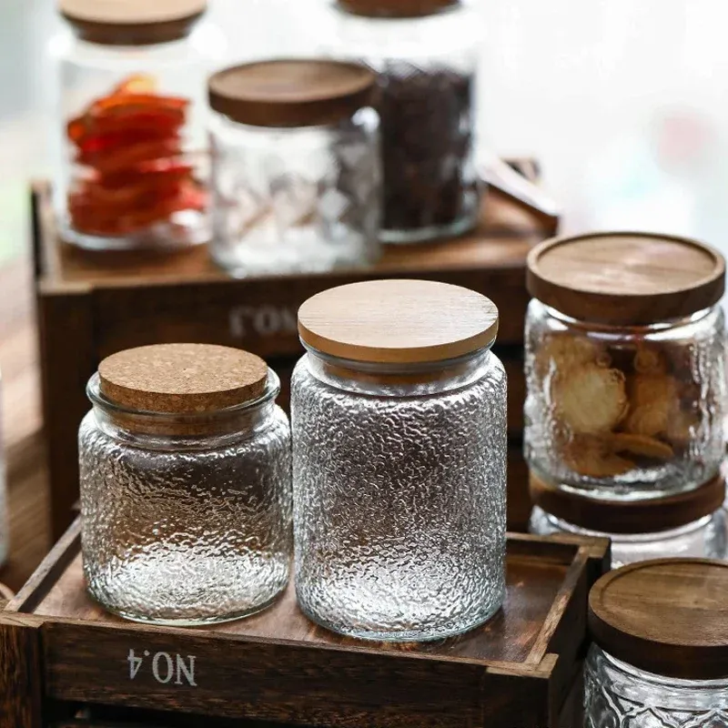 Jars Glass Jars Retro Styles Glass Seal Jars Bamboo Lids Food Candy Tea Storage Containers Honey Pot Nordic Relief Spice Jar Bottles