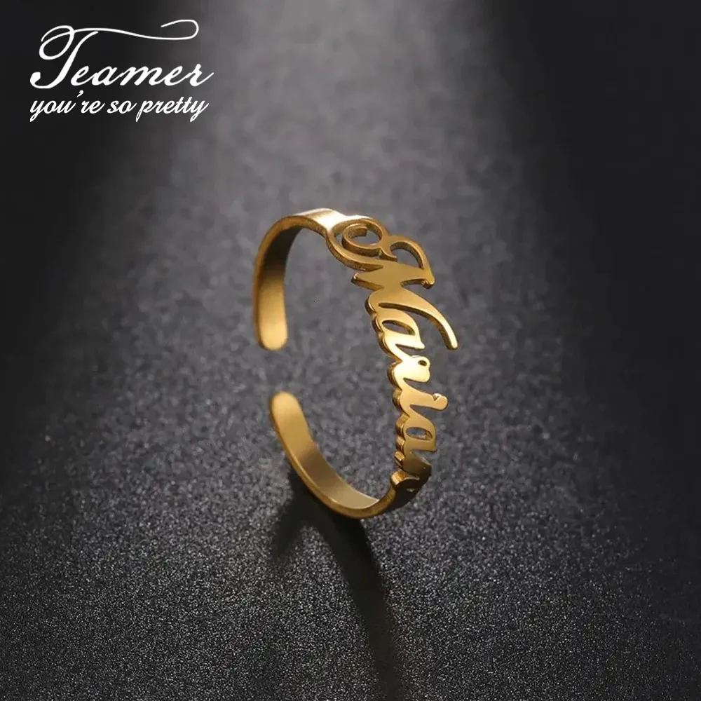 Кольца Teamer на заказ, регулируемые кольца золотого цвета из нержавеющей стали, персонализированные кольца, ювелирные изделия для женщин и мужчин, семейные кольца, ювелирные изделия в подарок 240315