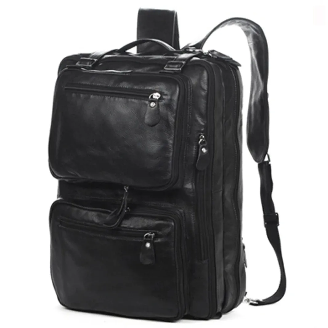 Multifunctionele Lederen Rugzak Mannen Bagpack Mode Mannelijke School Reistas Grote Rugzak M036 240323