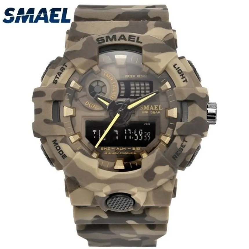 Nouveau Camouflage militaire montre SMAEL marque Sport montres LED Quartz horloge hommes Sport montre-bracelet 8001 hommes armée montre étanche X052232j