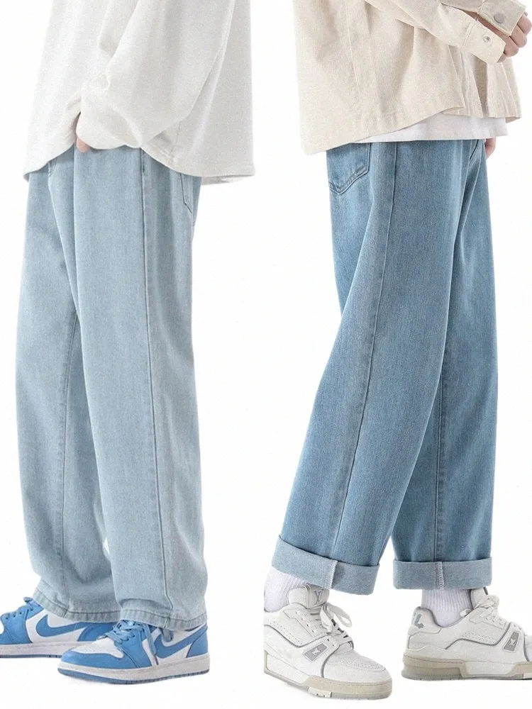 2023 Nouveau coréen Fi Hommes Casual Longueur de la cheville Jeans Classique Homme Droit Denim Pantalon à jambes larges Bleu clair Gris Noir 3XL B4yS #