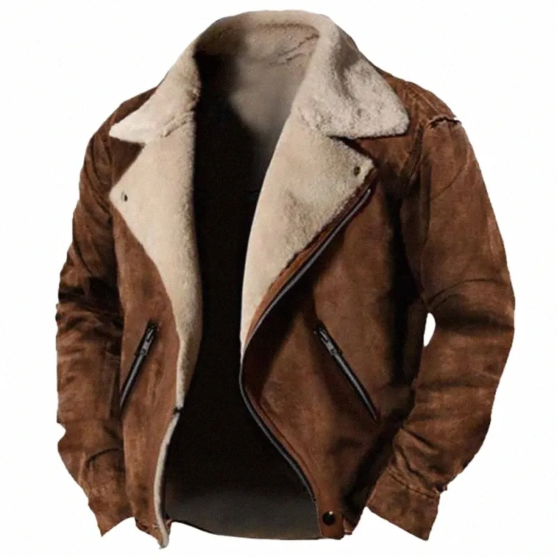 Jaqueta masculina com gola de pele solta e confortável casual Fi Design de cor sólida quente outono inverno novos estilos versátil jaqueta de lapela f3bG #