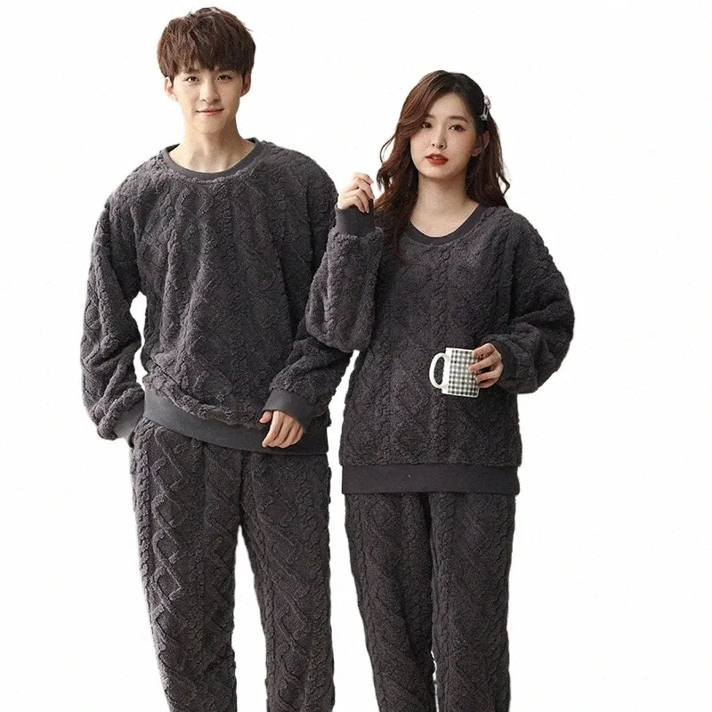 Men's Winter Suits Couple Flannel Pyjama Set Male Pamas Thick Coral Fleece Lg Sleeve Pijamas Ladies Casual Sleepwear M-3XL Y7jk#